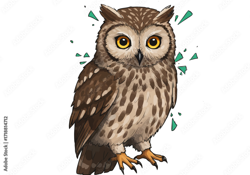 Naklejka premium Detailed Illustration of a Brown Owl with Bright Yellow Eyes.