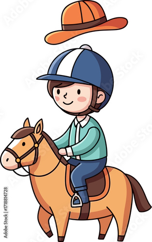 a childs joyful pony ride cartoon illustration of equestrian fun, isolated on transparent background