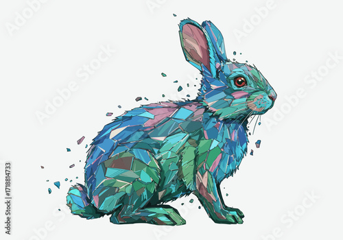 Abstract Teal and Green Crystallized Rabbit in Profile.