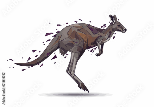 Geometric Kangaroo Illustration in Dynamic Jumping Pose with Fragmented LowPoly Style.