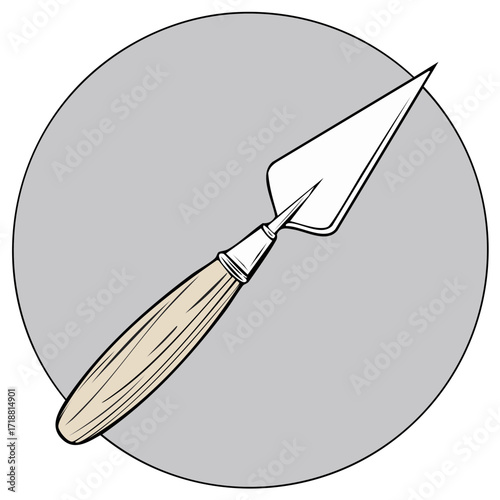 Illustration of a Pointing Trowel Tool Used for Bricklaying and Plastering with a Round Frame