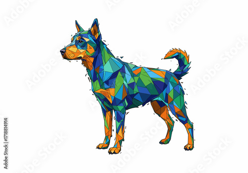 Colorful Polygonal Dog Illustration in Standing Pose.