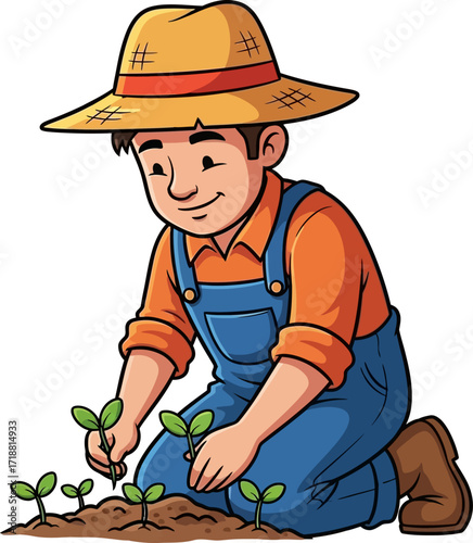 a farmers gentle touch nurturing new life in the rustic spring, isolated on transparent background