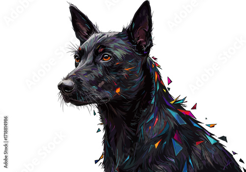 Colorful Abstract Portrait of a Black Dog.