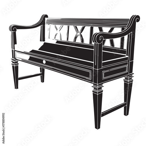 Black storage bench Silhouette Vector, High Quality Illustration on White Background