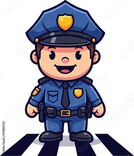 a friendly police officer directing traffic on a crosswalk, isolated on transparent background