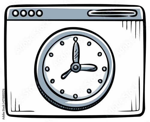 Illustration of Clock in a Computer Window Frame Showing Three O'Clock Time Management Concept