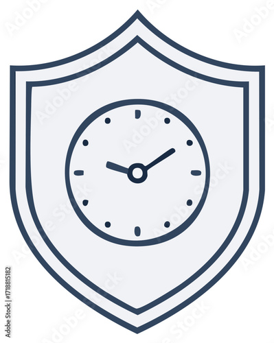 Protection time vector drawing shield with clock inside security concept deadline assurance timely service safety