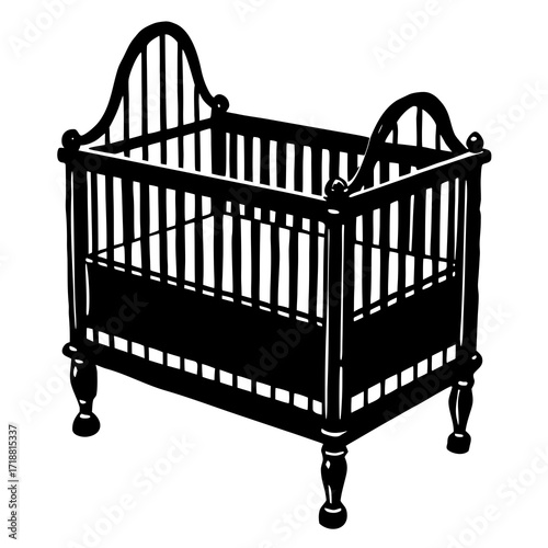 Baby Crib Vector Illustration | Nursery Furniture Clipart for Digital Design
