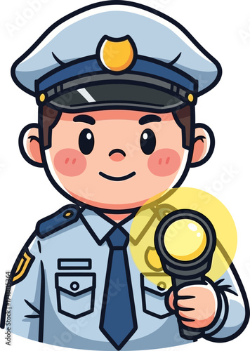 a friendly police officers night watch cartoon illustration, isolated on transparent background