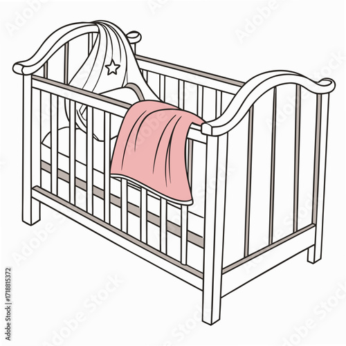 Baby Crib Vector Illustration | Nursery Furniture Clipart for Digital Design