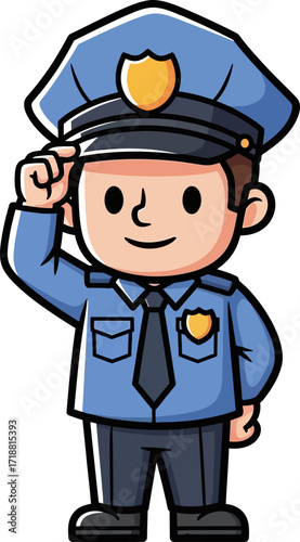 a friendly officers salutation cartoon policeman illustration, isolated on transparent background