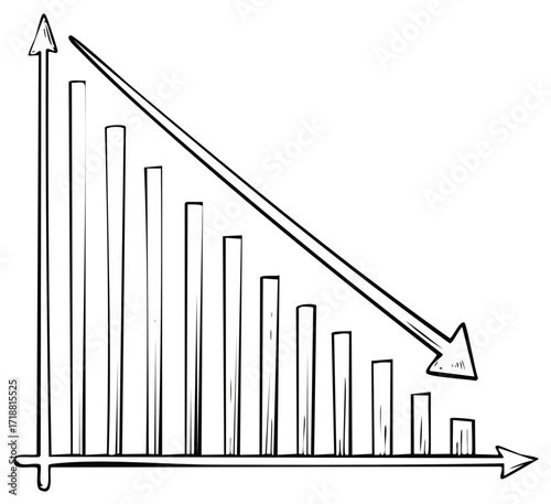 Hand Drawn Chart Depicts Loss with Downward Trend Arrow Showing Recession Decline