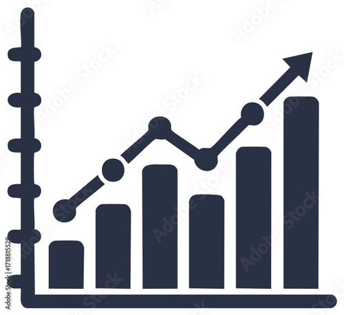 Positive business growth chart with rising arrow and bar graph