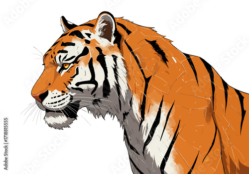 Profile View of a Majestic Tiger with Intricate Design.