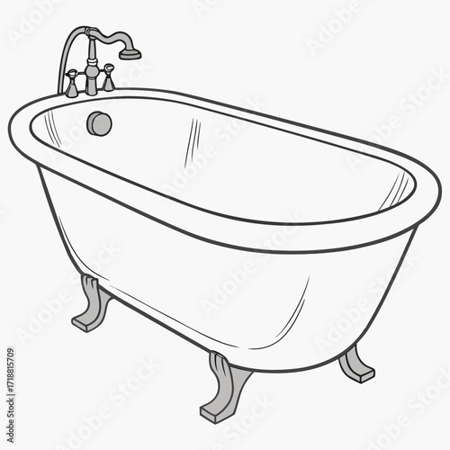 Bathtub Vector Illustration | Modern Bathroom Icon | Printable Graphic Design File