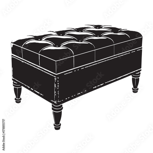 Black storage ottoman Silhouette Vector, High Quality Illustration on White Background