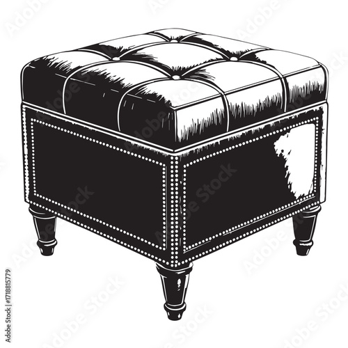 Black storage ottoman Silhouette Vector, High Quality Illustration on White Background