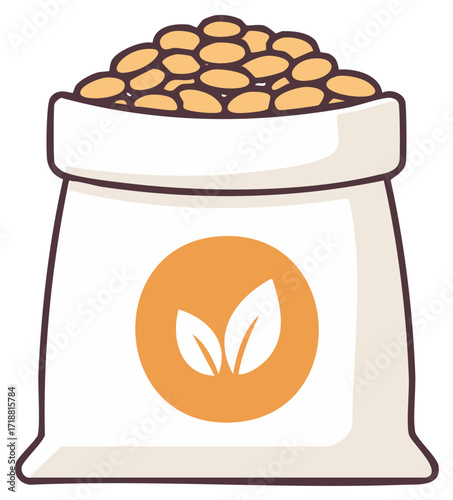 Bag of Beans Illustration: A simple cartoon design for agriculture, food, organic farming or harvest themes.