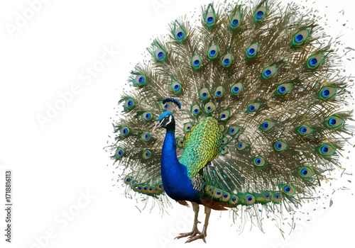 Majestic Peacock Displaying Vibrant Plumage and Intricate Feather Patterns.