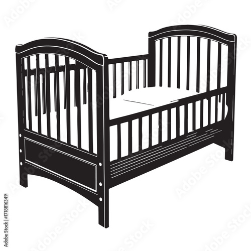 Black toddler bed Silhouette Vector, High Quality Illustration on White Background