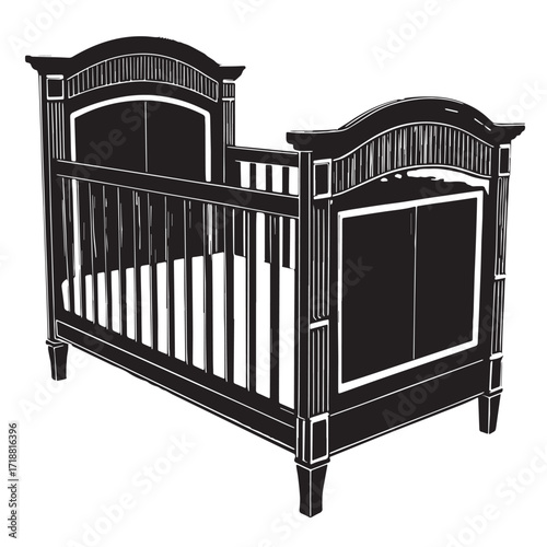 Black toddler bed Silhouette Vector, High Quality Illustration on White Background