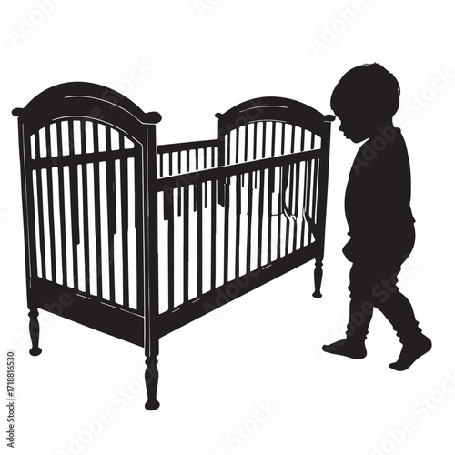 Black toddler bed Silhouette Vector, High Quality Illustration on White Background