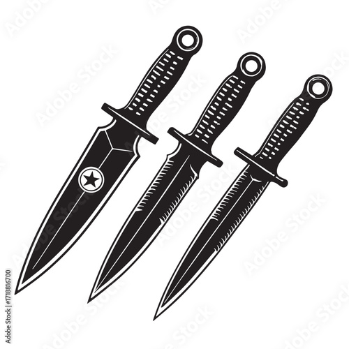 Black throwing knives global- precision-based Silhouette Vector, High Quality Illustration on White Background