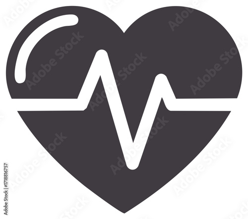 Heart Icon with Pulse Wave, Health Symbol, Cardiac Rhythm, Healthcare Graphics