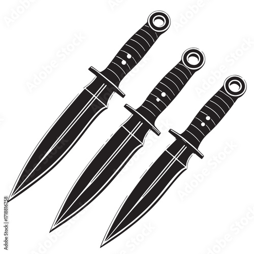 Black throwing knives global- precision-based Silhouette Vector, High Quality Illustration on White Background