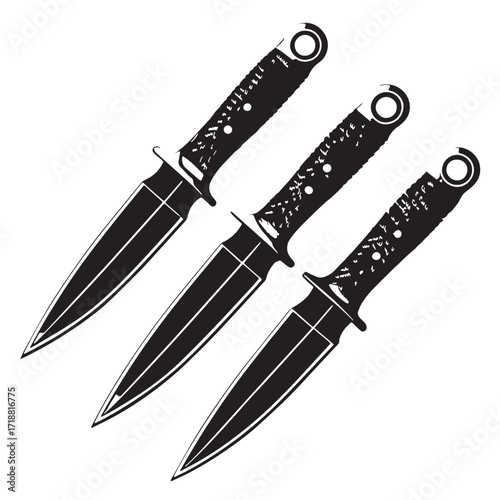 Black throwing knives global- precision-based Silhouette Vector, High Quality Illustration on White Background