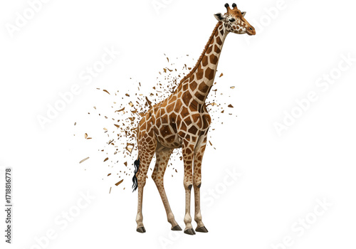 Exploding Giraffe with Shattering Brown and White Patches.