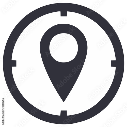 Location Pointer Inside Circle Shape With Target Markers, GPS Positioning, Navigation Concept