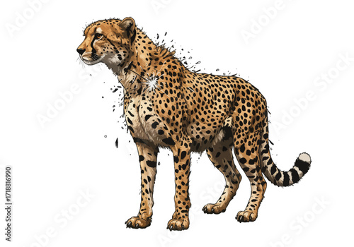 Majestic Cheetah in Profile Detailed Spotting Powerful Stance.