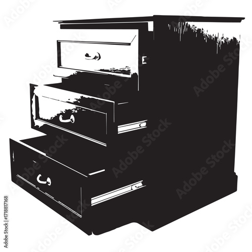 Black underbed storage drawers Silhouette Vector, High Quality Illustration on White Background