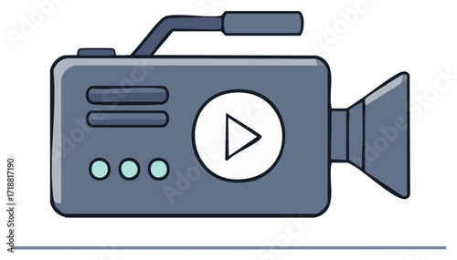 Illustration of a retro video camera with play button, recording, media, film equipment icon design for creatives