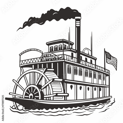 Paddle steamer vector illustration on white background, perfect for nautical designs