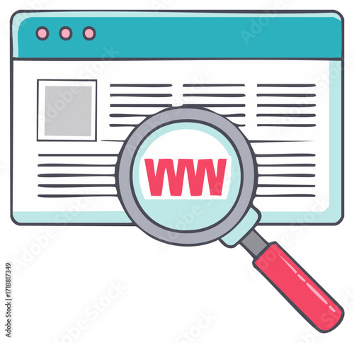 Website with Magnifying Glass Search Concept Global Network Access Illustration
