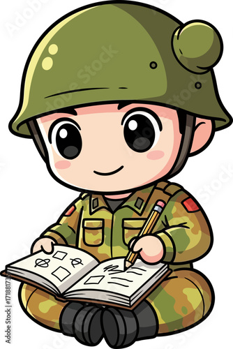 a soldiers quiet reflection a young recruits illustrated journal, isolated on transparent background