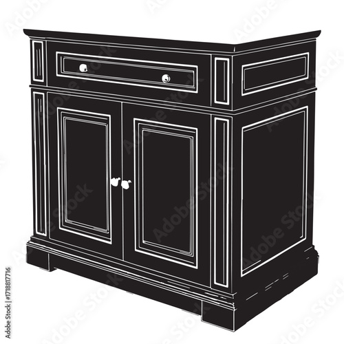 Black vanity sink cabinet Silhouette Vector, High Quality Illustration on White Background