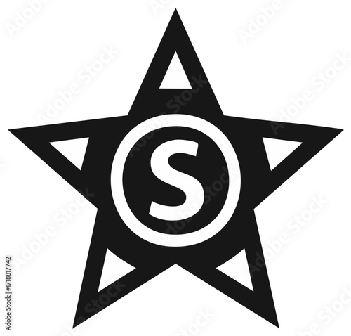 Five Point Star Icon with Inner Circle and Letter S