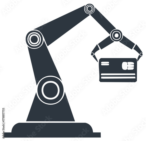 Robotic arm holding a credit card vector icon for financial technology and automated payments