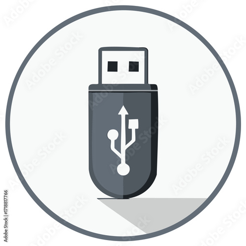 USB flash drive graphic inside a white circle