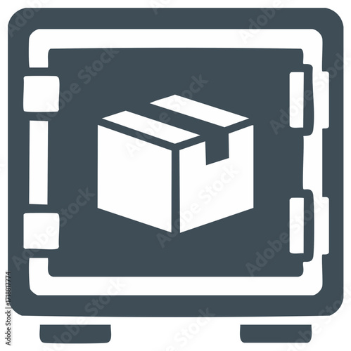 Security safe storing a package box icon illustration for delivery protection and valuable goods