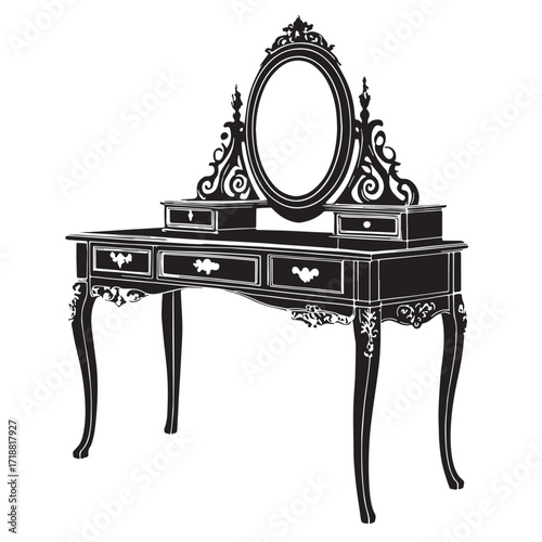 Black vanity table Silhouette Vector, High Quality Illustration on White Background