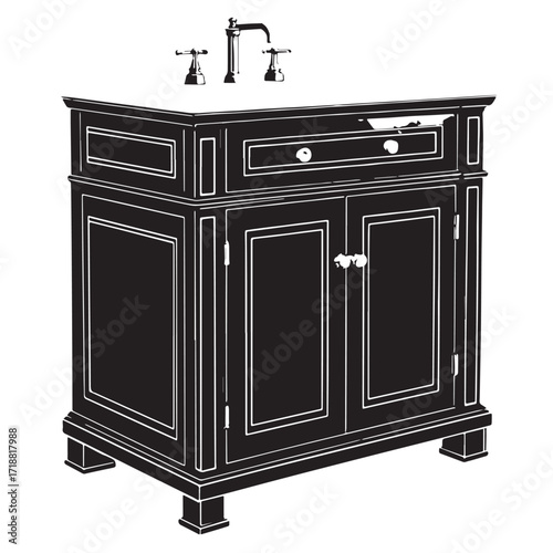 Black vanity cabinet Silhouette Vector, High Quality Illustration on White Background