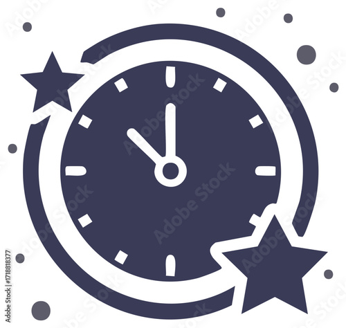 Modern clock with stars icon symbolizing countdown, time, event, or special occasion