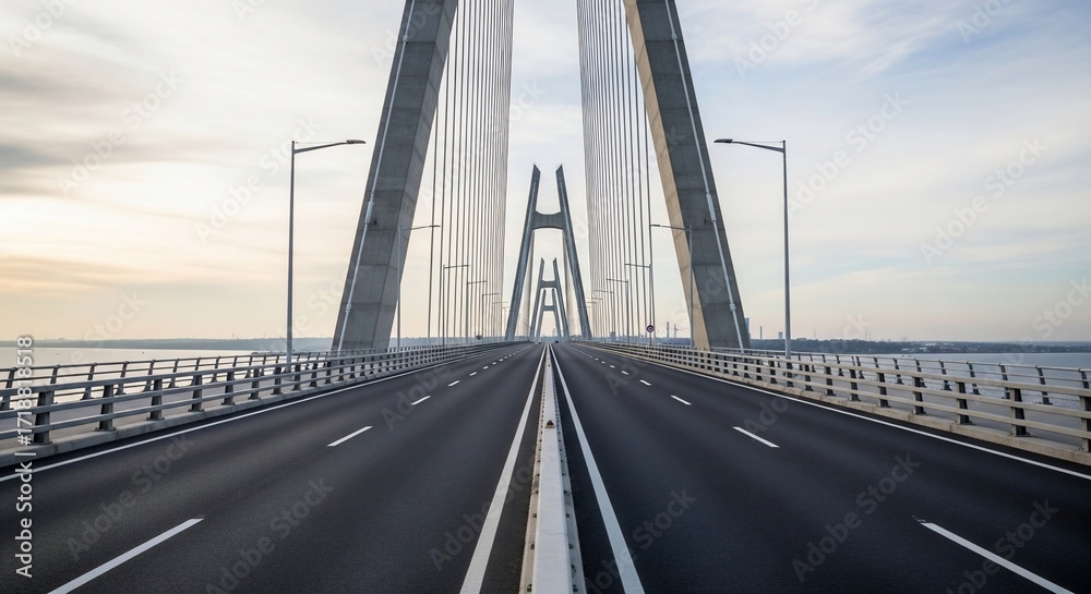 Fototapeta premium Dramatic suspension bridge view perspective overcast sky