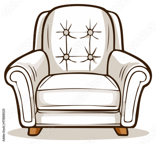 Vintage White Armchair Illustration with Tufted Back and Arms for Home Decor and Living Room Furniture