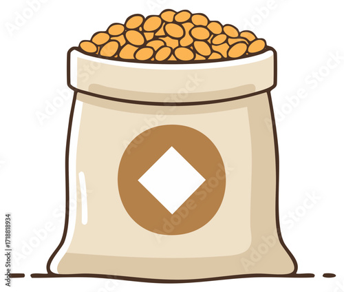 Cartoon Sack Full of Soybeans or Grains Vector Illustration